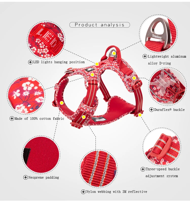 Ham Floral Truelove TLH5655 – Bumbac Respirabil, Reflectorizant, No-Pull, Caini si Pisici Mici/Medii