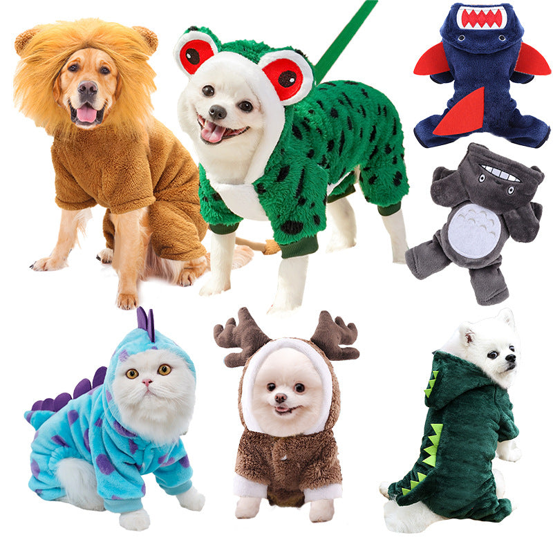 Hăinuță costum pentru pisici și câini – dinozaur, broască, urs, toamnă-iarnă