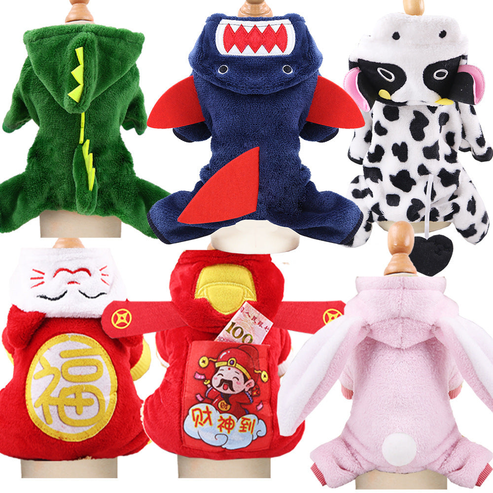 Hăinuță costum pentru pisici și câini – dinozaur, broască, urs, toamnă-iarnă