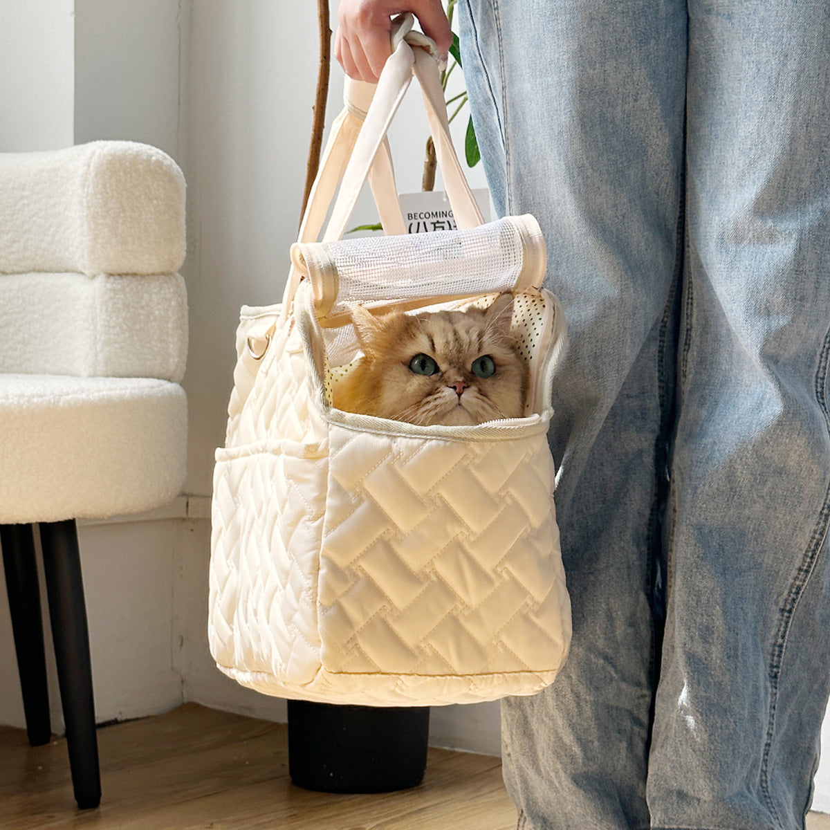 Geantă crossbody pentru pisici și câini mici – pânză ușoară cu broderie