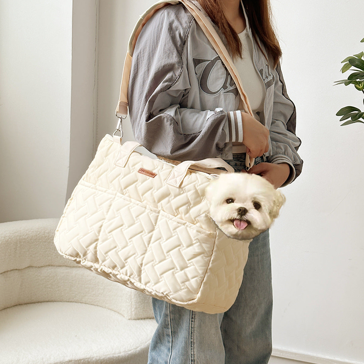 Geantă crossbody pentru pisici și câini mici – pânză ușoară cu broderie