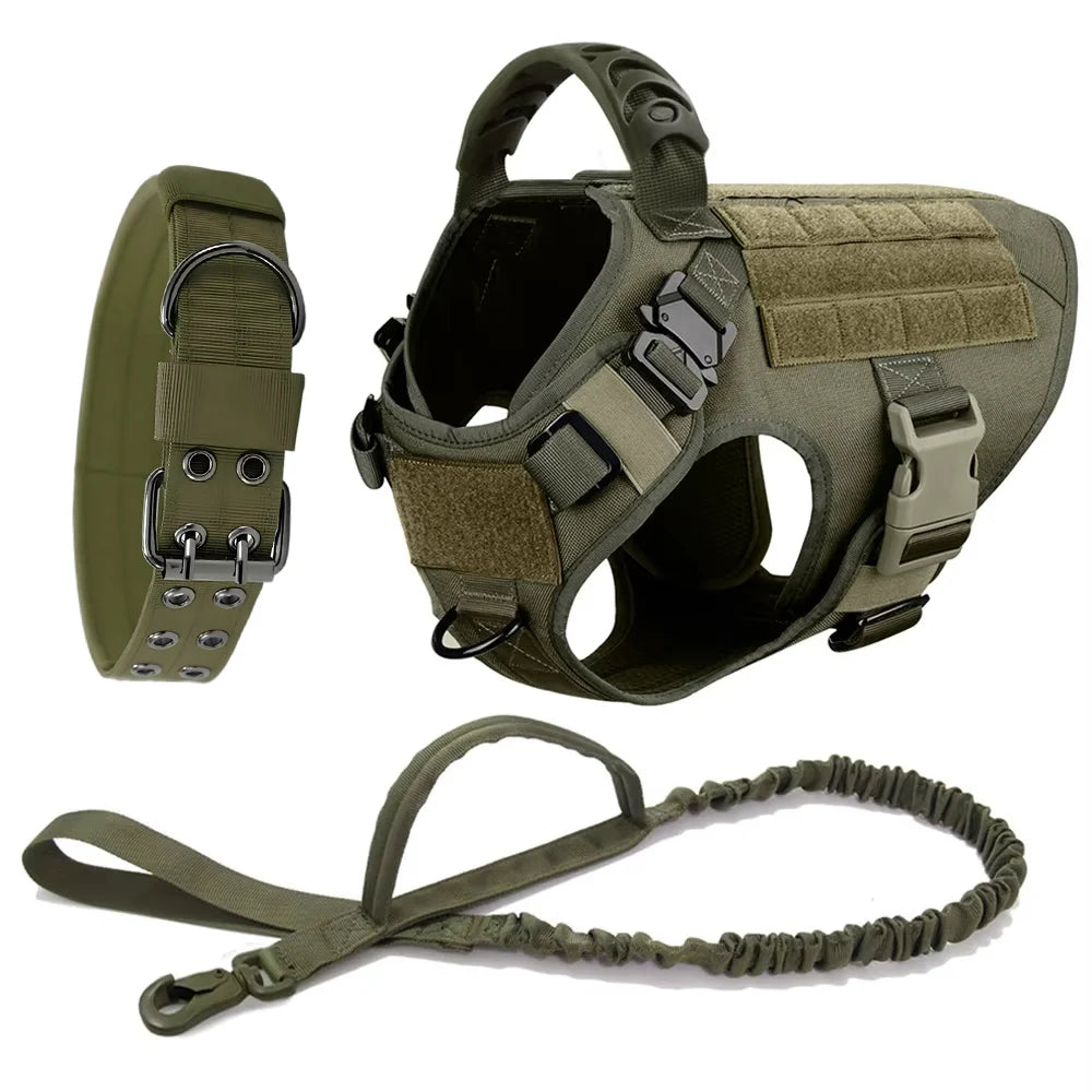 Ham Tactic Militar pentru Câini Mari – Vestă cu Panouri MOLLE, Zgardă și Buzunare, Ciobănesc German