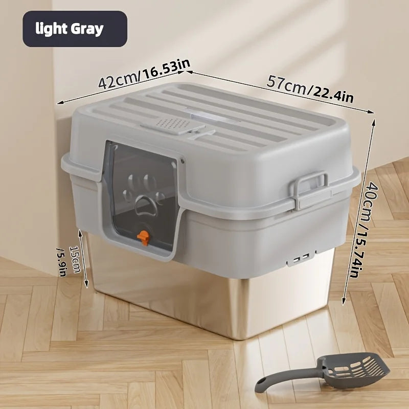 Litieră XL Închisă cu Bază din Oțel Inoxidabil – Anti-Stropire, Control Miros, Capac Detasabil
