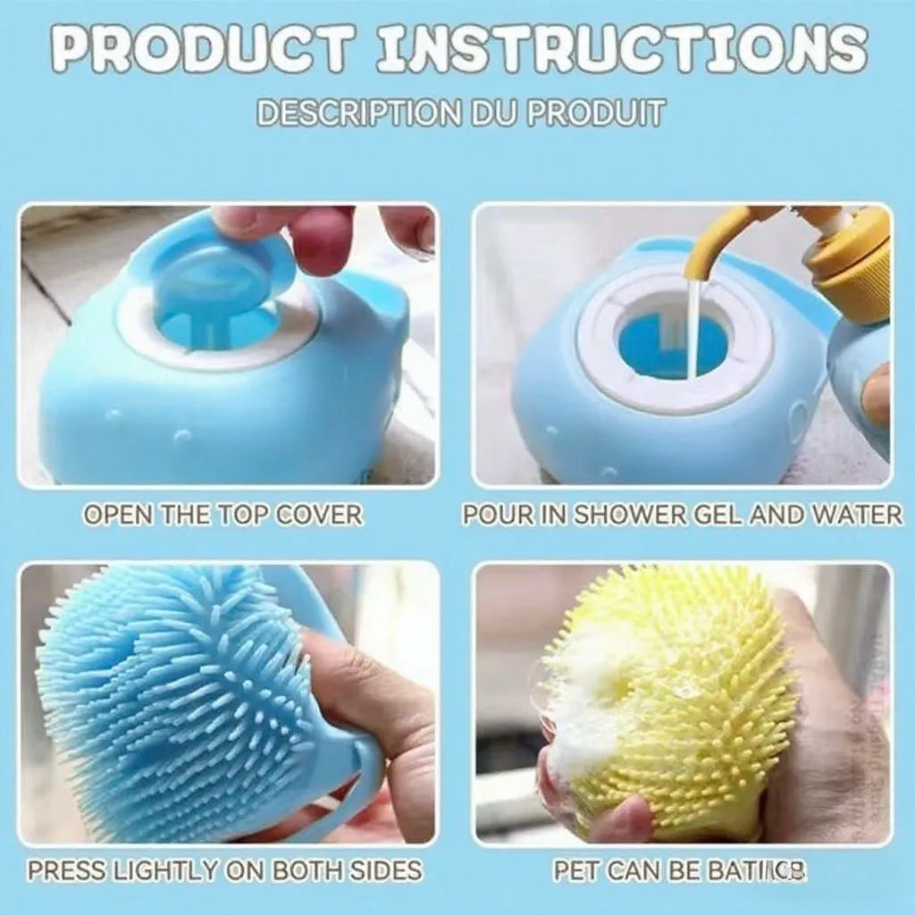 Perie Dus Silicon cu Rezervor Sampon Integrat – Autocuratare, Detangling, Caini si Pisici
