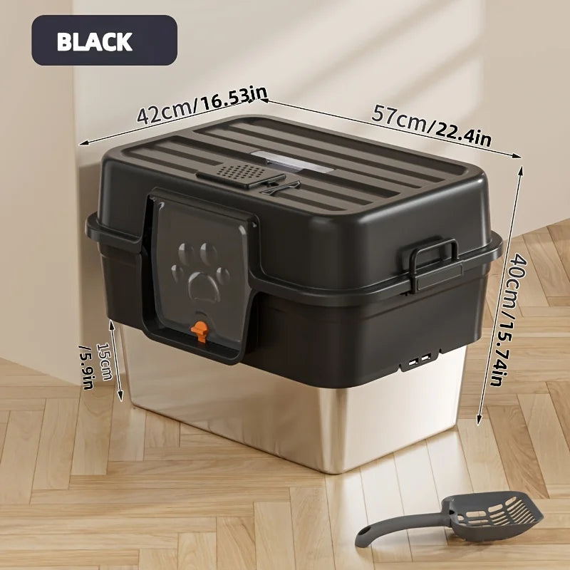 Litieră XL Închisă cu Bază din Oțel Inoxidabil – Anti-Stropire, Control Miros, Capac Detasabil