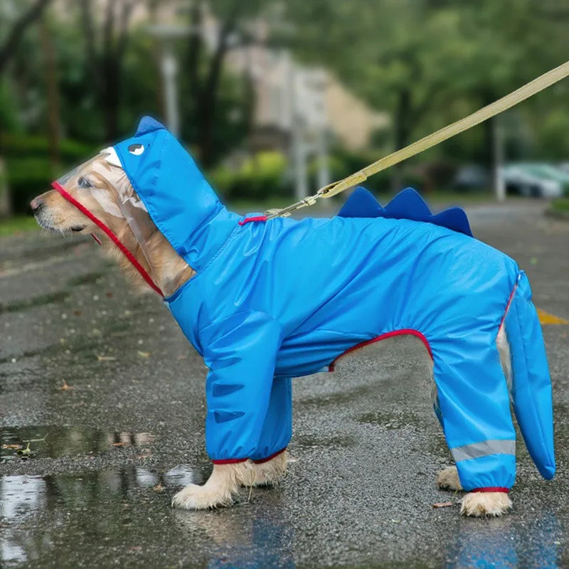Pelerina Ploaie Dinozaur pentru Caini Mari – Impermeabila, 4 Picioare, cu Coada 3D