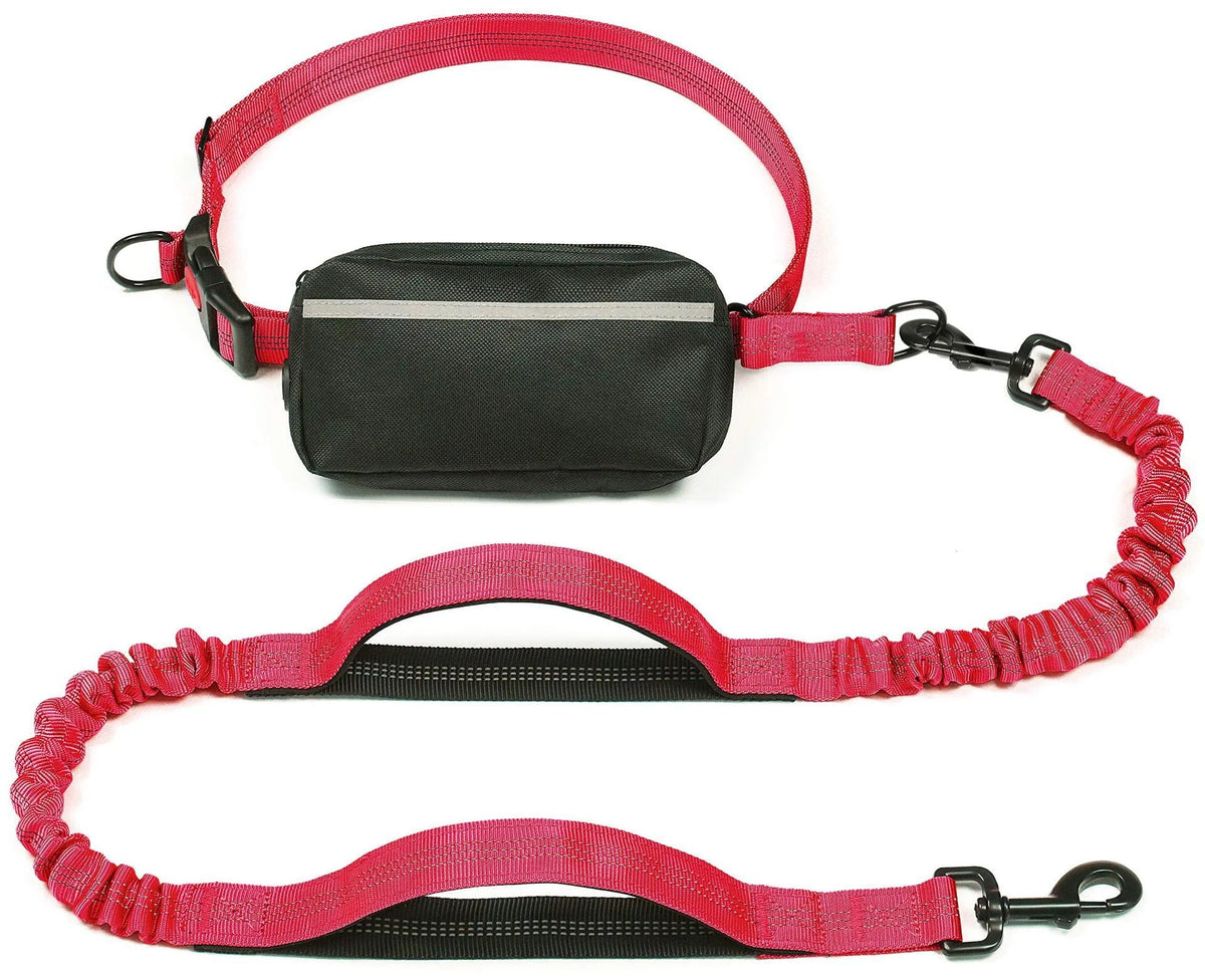 Lesă de Alergare Hands-Free pentru Câini Medii și Mari – Bungee Absorbant de Șoc, Buzunar cu Fermoar