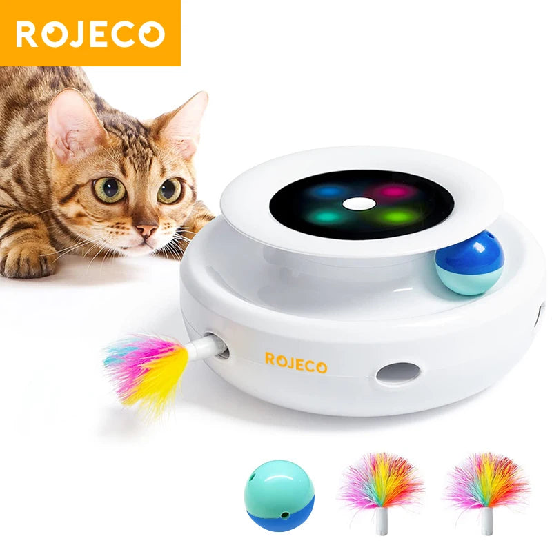 ROJECO Jucarie Smart 2 in 1 cu Pene si Minge pentru Pisici