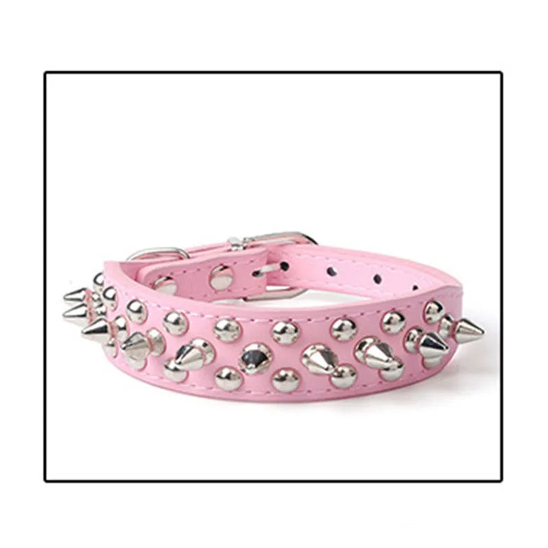 Zgardă din piele cu ținte metalice pentru câini – stil retro, rase mici-mari