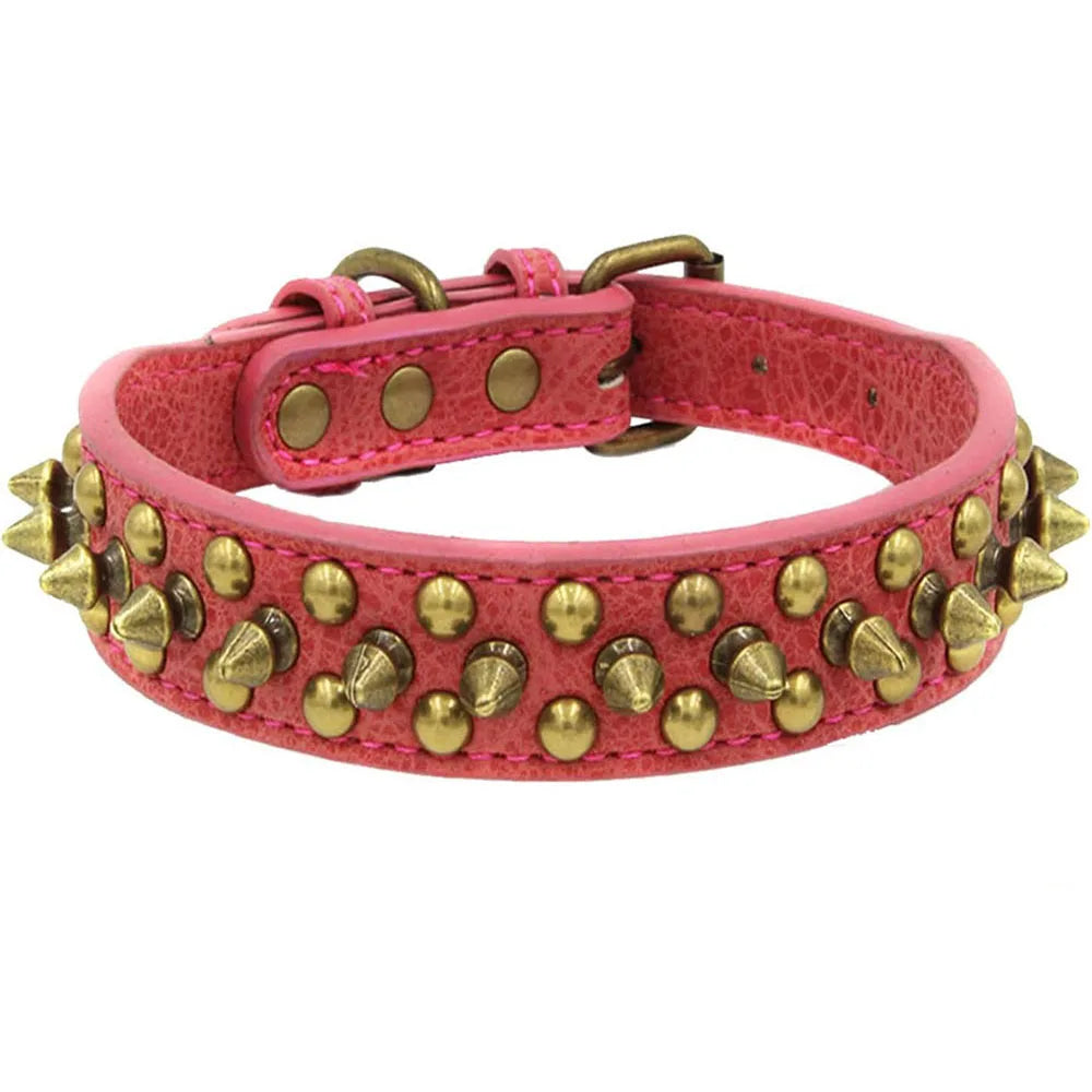 Zgardă din piele cu ținte metalice pentru câini – stil retro, rase mici-mari
