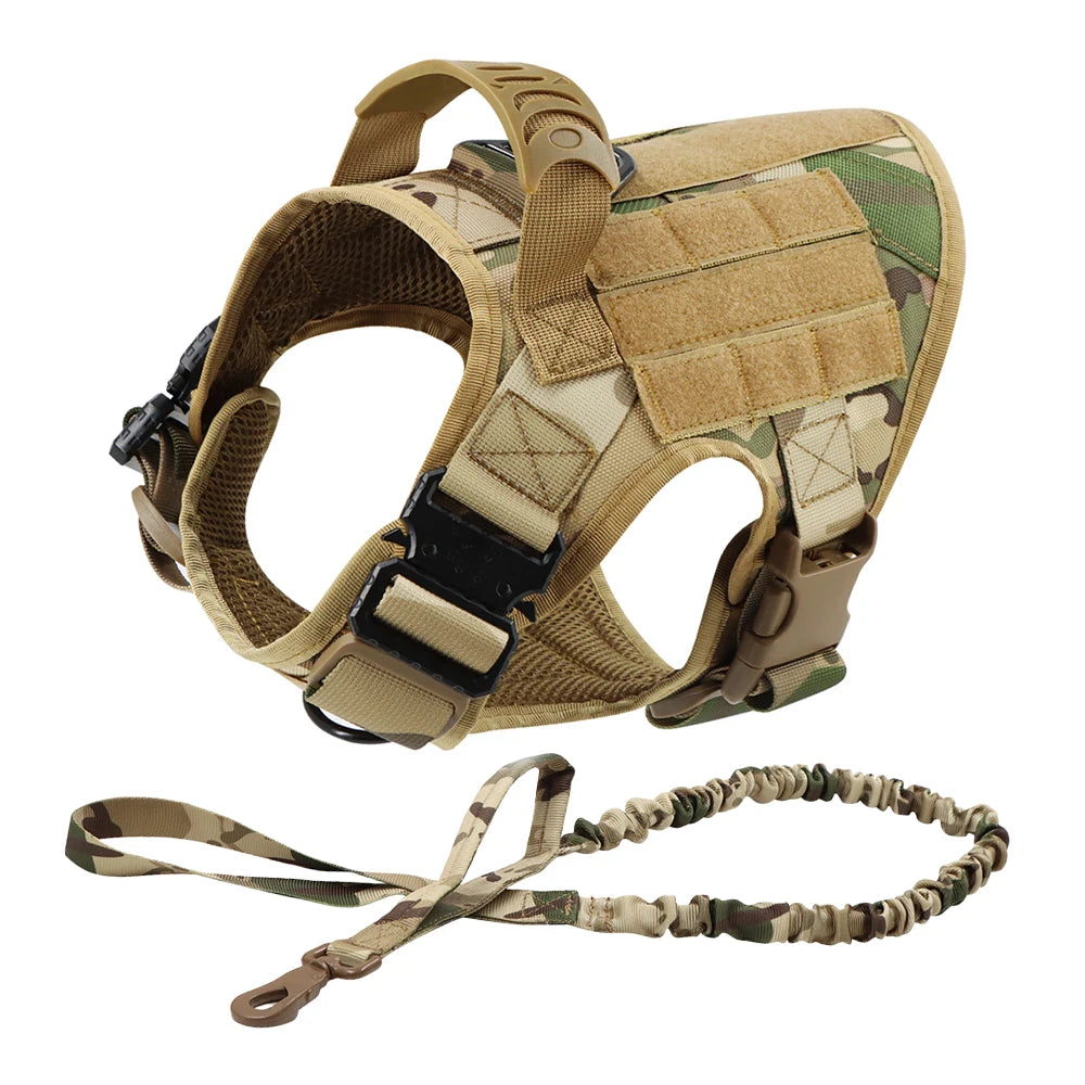 Ham Tactic Militar pentru Câini Mari – Vestă cu Panouri MOLLE, Zgardă și Buzunare, Ciobănesc German