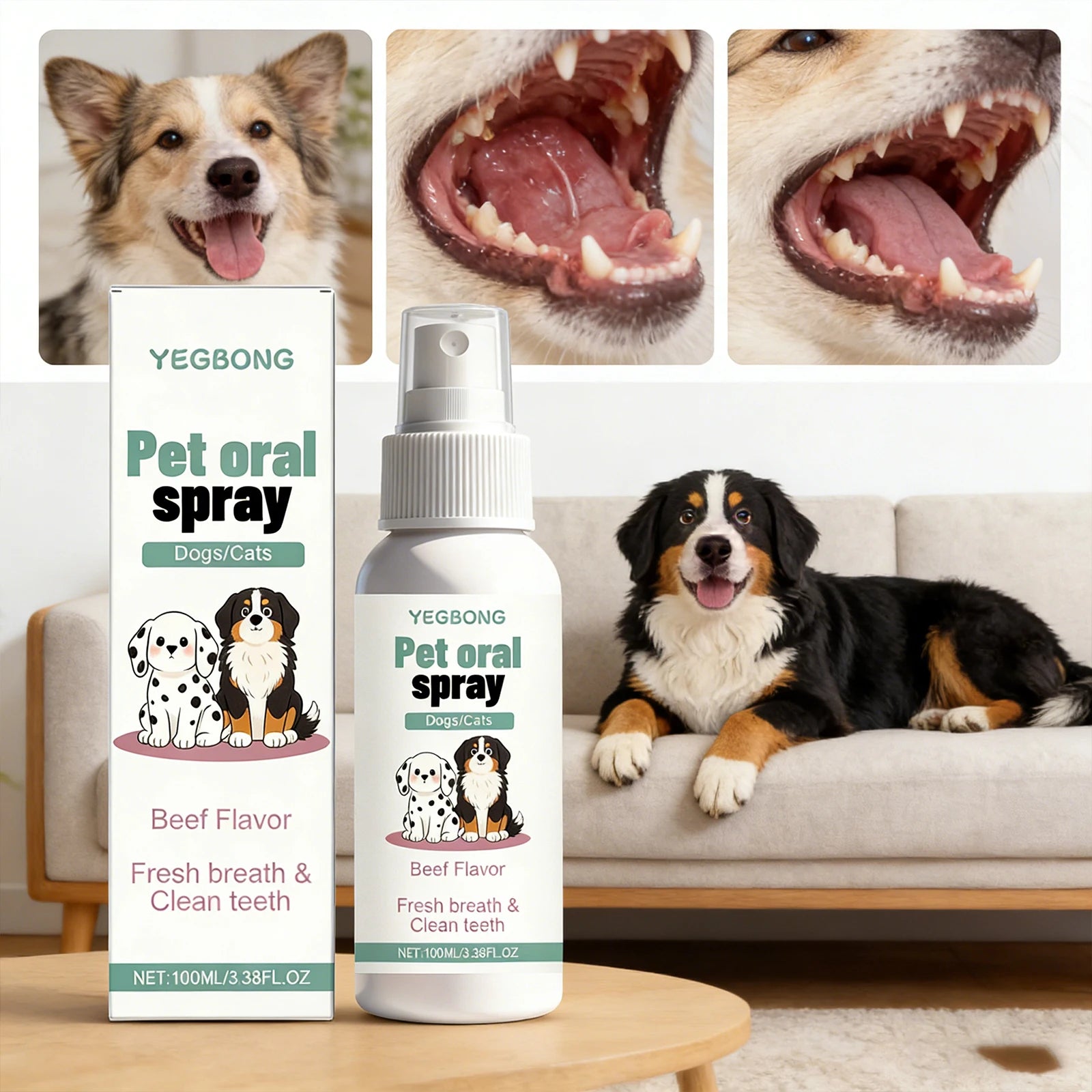 Spray oral pentru câini și pisici YEGBONG – 100ml, înlătură tartrul și mirosul