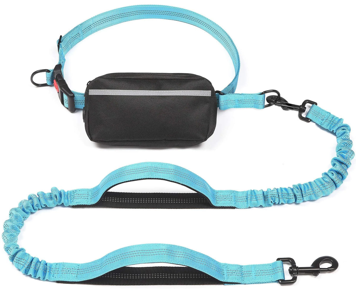 Lesă de Alergare Hands-Free pentru Câini Medii și Mari – Bungee Absorbant de Șoc, Buzunar cu Fermoar