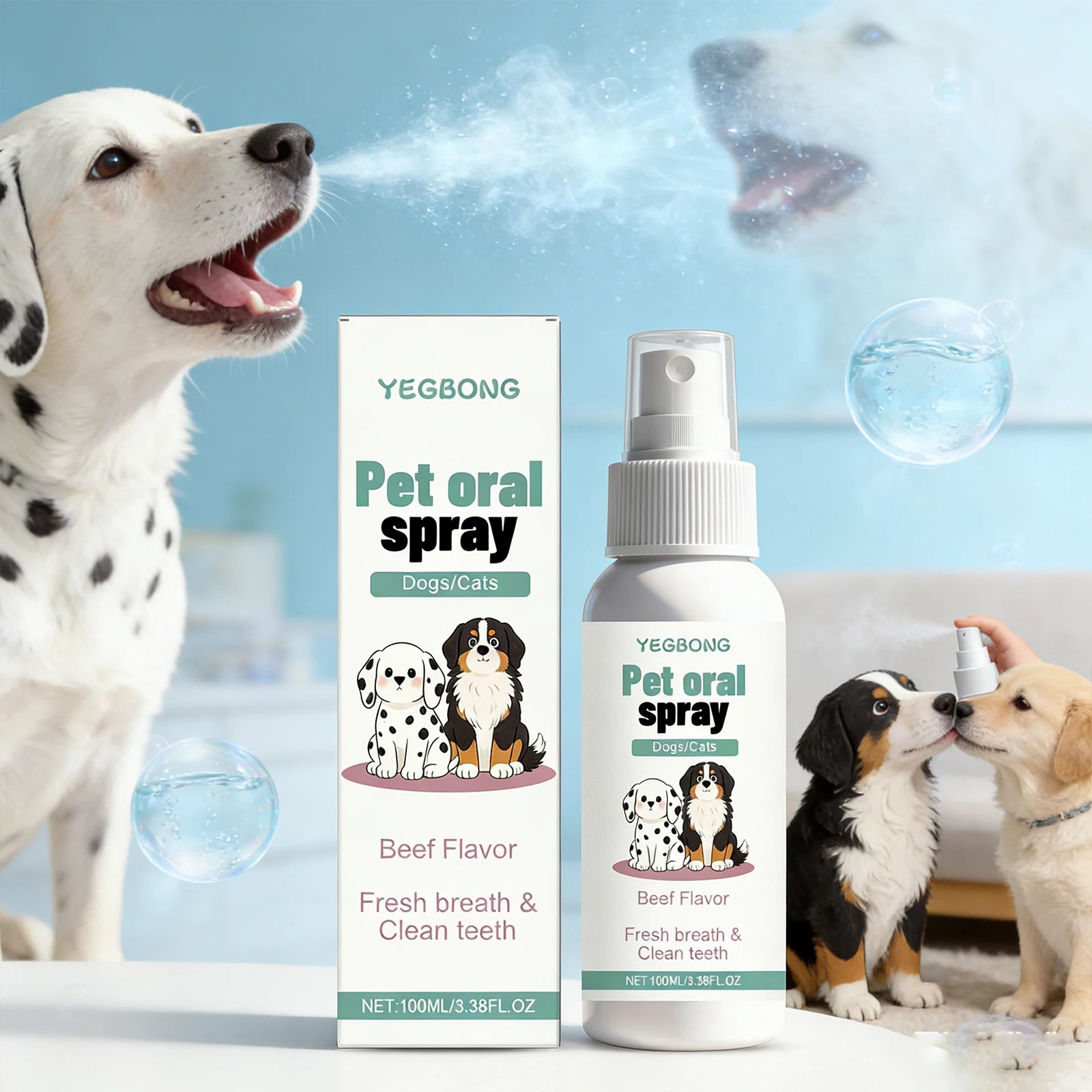 Spray oral pentru câini și pisici YEGBONG – 100ml, înlătură tartrul și mirosul