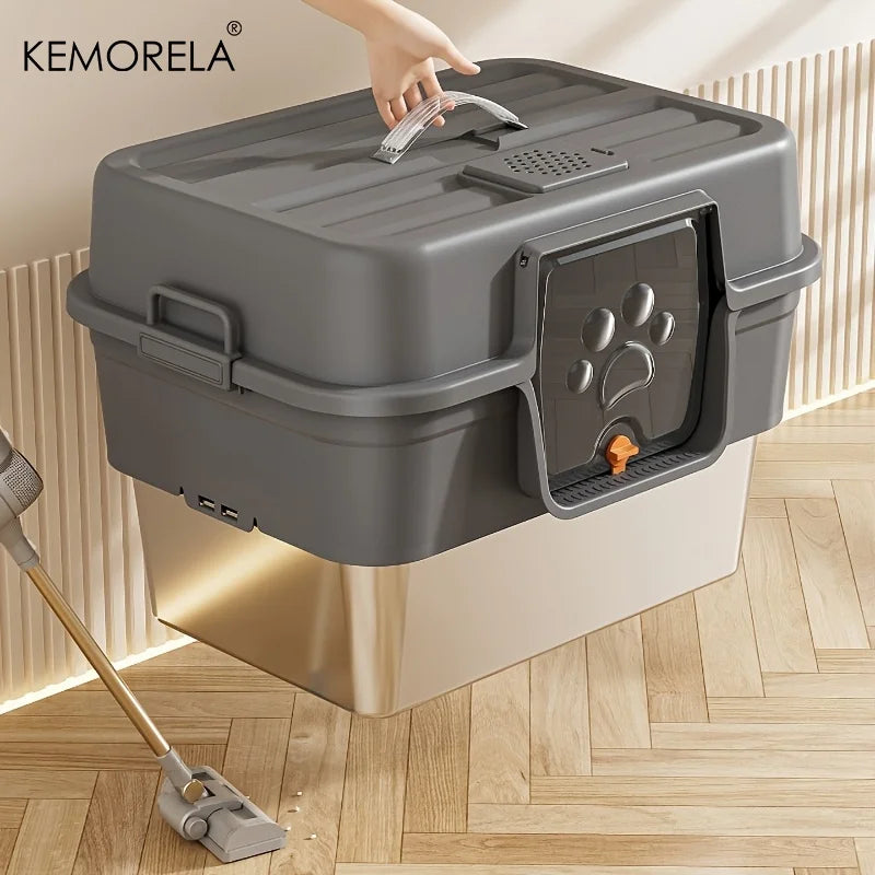 Litieră XL Închisă cu Bază din Oțel Inoxidabil – Anti-Stropire, Control Miros, Capac Detasabil