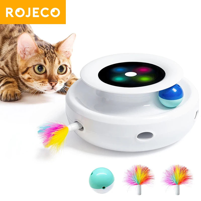 ROJECO Jucarie Smart 2 in 1 cu Pene si Minge pentru Pisici