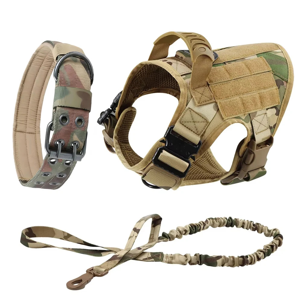 Ham Tactic Militar pentru Câini Mari – Vestă cu Panouri MOLLE, Zgardă și Buzunare, Ciobănesc German