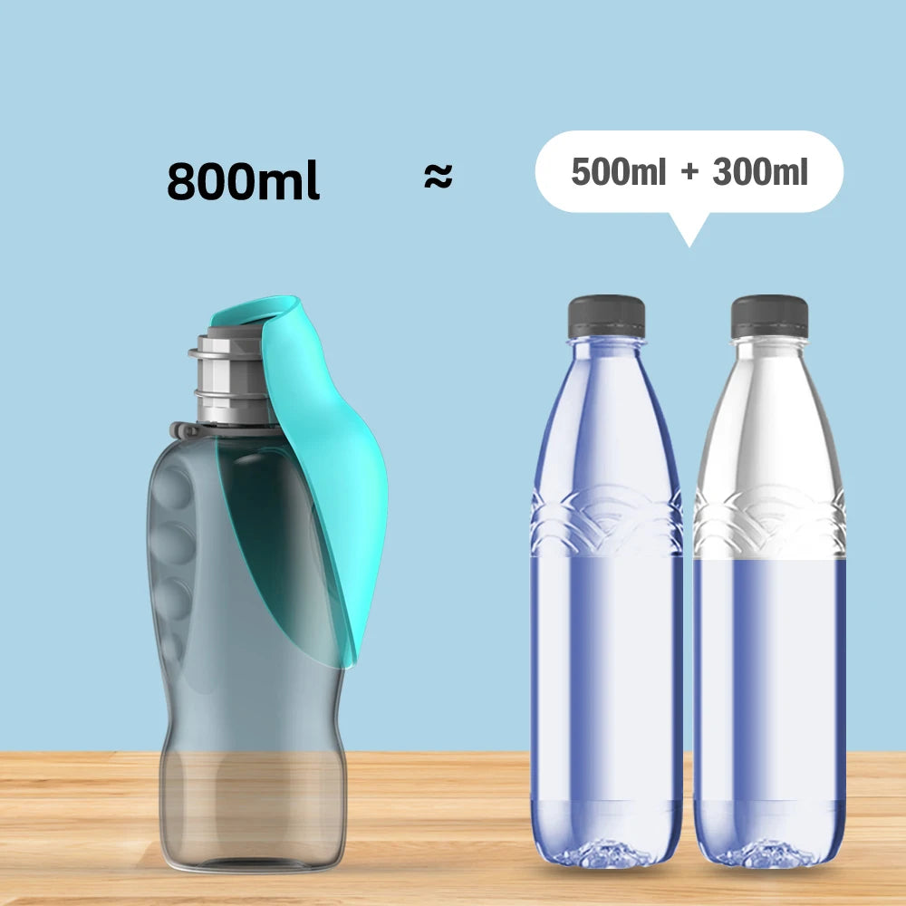Sticlă portabilă de apă 800ml pentru câini – bol integrat, ideal pentru plimbări