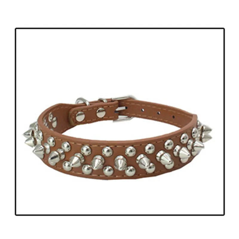 Zgardă din piele cu ținte metalice pentru câini – stil retro, rase mici-mari
