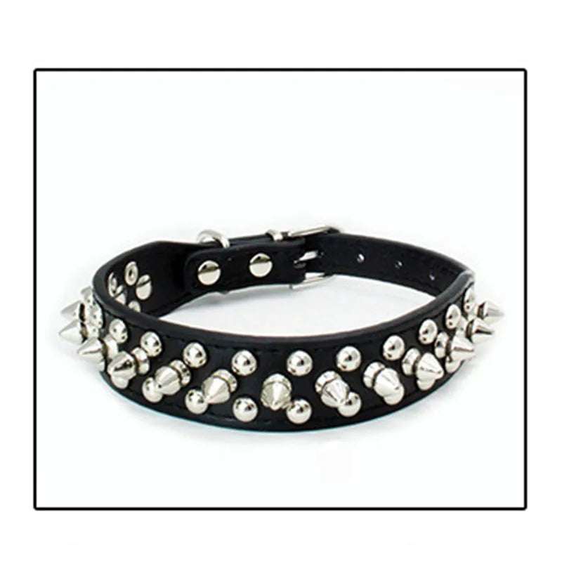 Zgardă din piele cu ținte metalice pentru câini – stil retro, rase mici-mari