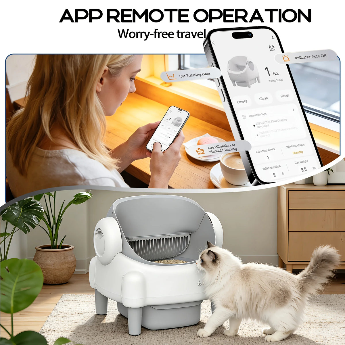 Litieră Electrică Auto-Curățare MIAOERDUO 2026 – 76L, WiFi 2.4G, Cameră, Aromaterapie