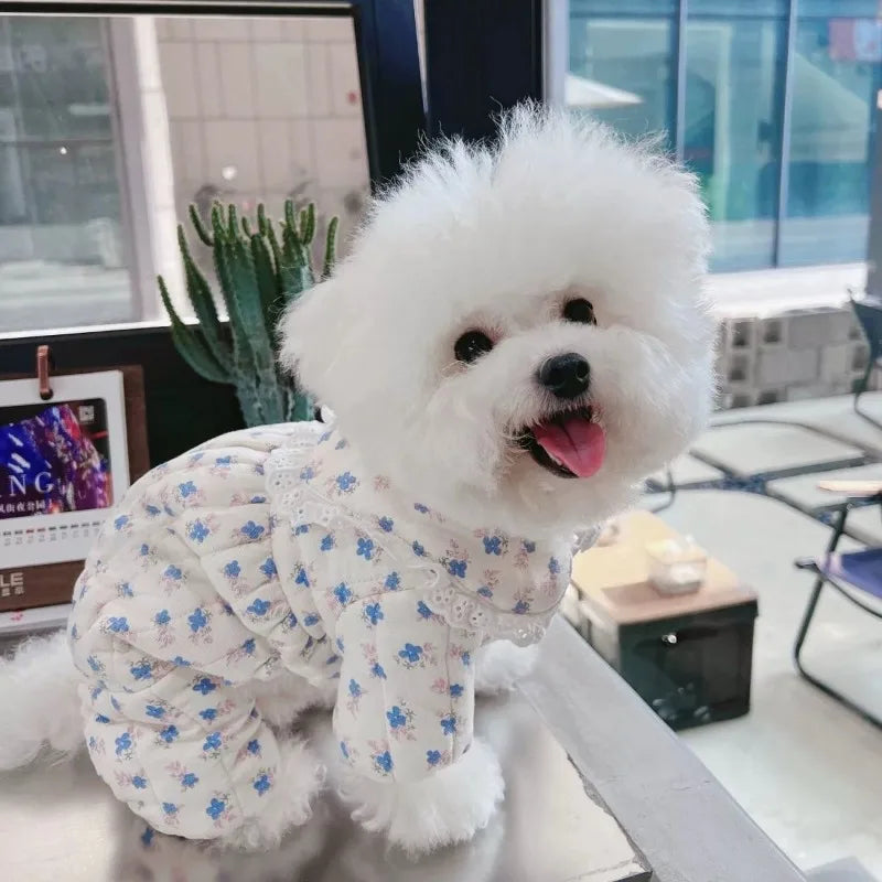 Salopetă florală de iarnă pentru câini și pisici – pijama călduroasă, 4 labe