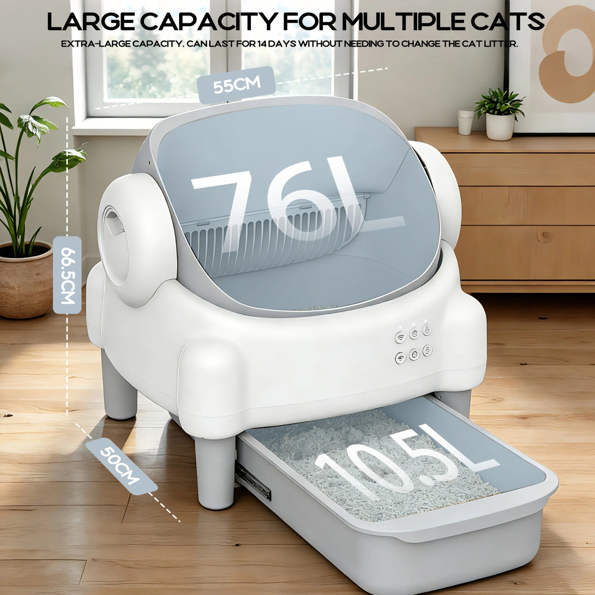 Litieră Electrică Auto-Curățare MIAOERDUO 2026 – 76L, WiFi 2.4G, Cameră, Aromaterapie