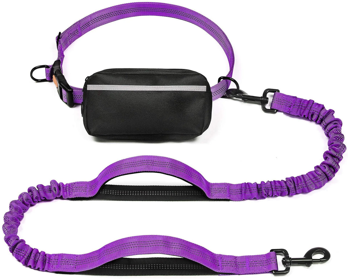 Lesă de Alergare Hands-Free pentru Câini Medii și Mari – Bungee Absorbant de Șoc, Buzunar cu Fermoar