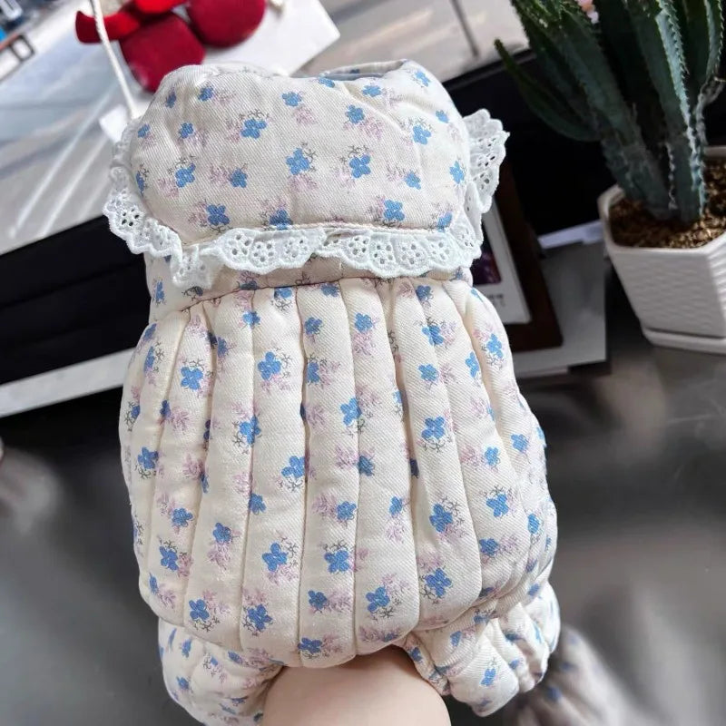 Salopetă florală de iarnă pentru câini și pisici – pijama călduroasă, 4 labe