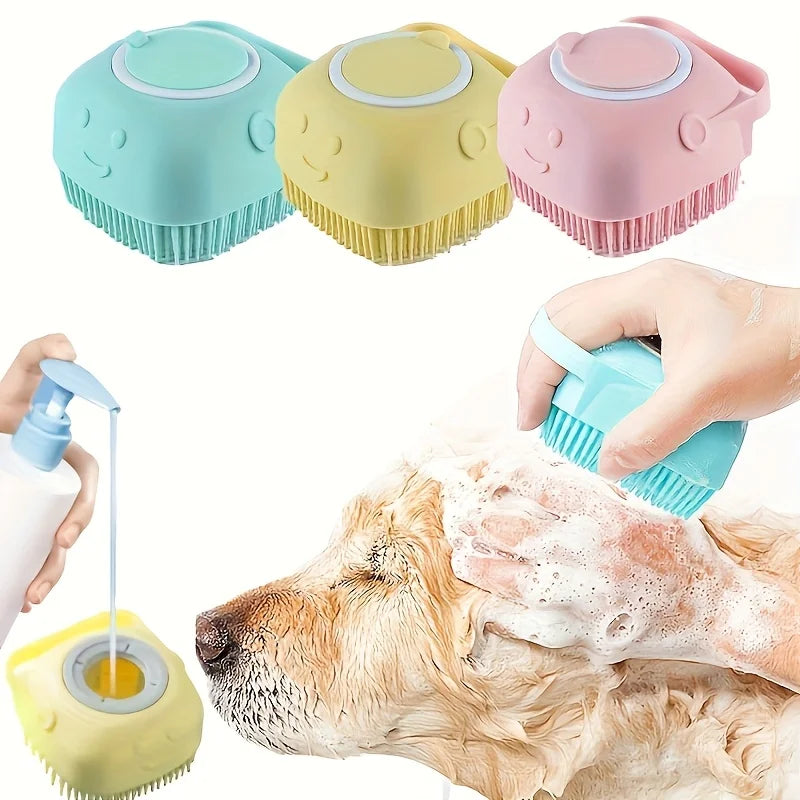 Perie Dus Silicon cu Rezervor Sampon Integrat – Autocuratare, Detangling, Caini si Pisici