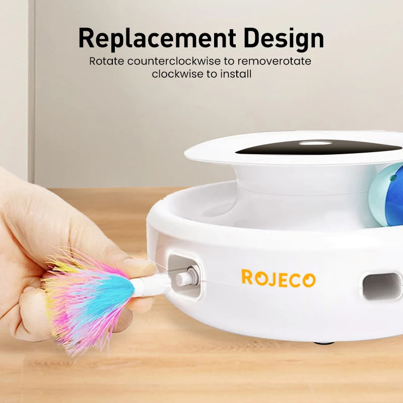 ROJECO Jucarie Smart 2 in 1 cu Pene si Minge pentru Pisici