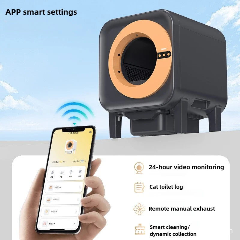 Litieră Automată Smart cu Cameră – Curățare Automată, Capacitate Mare, Închisă Complet