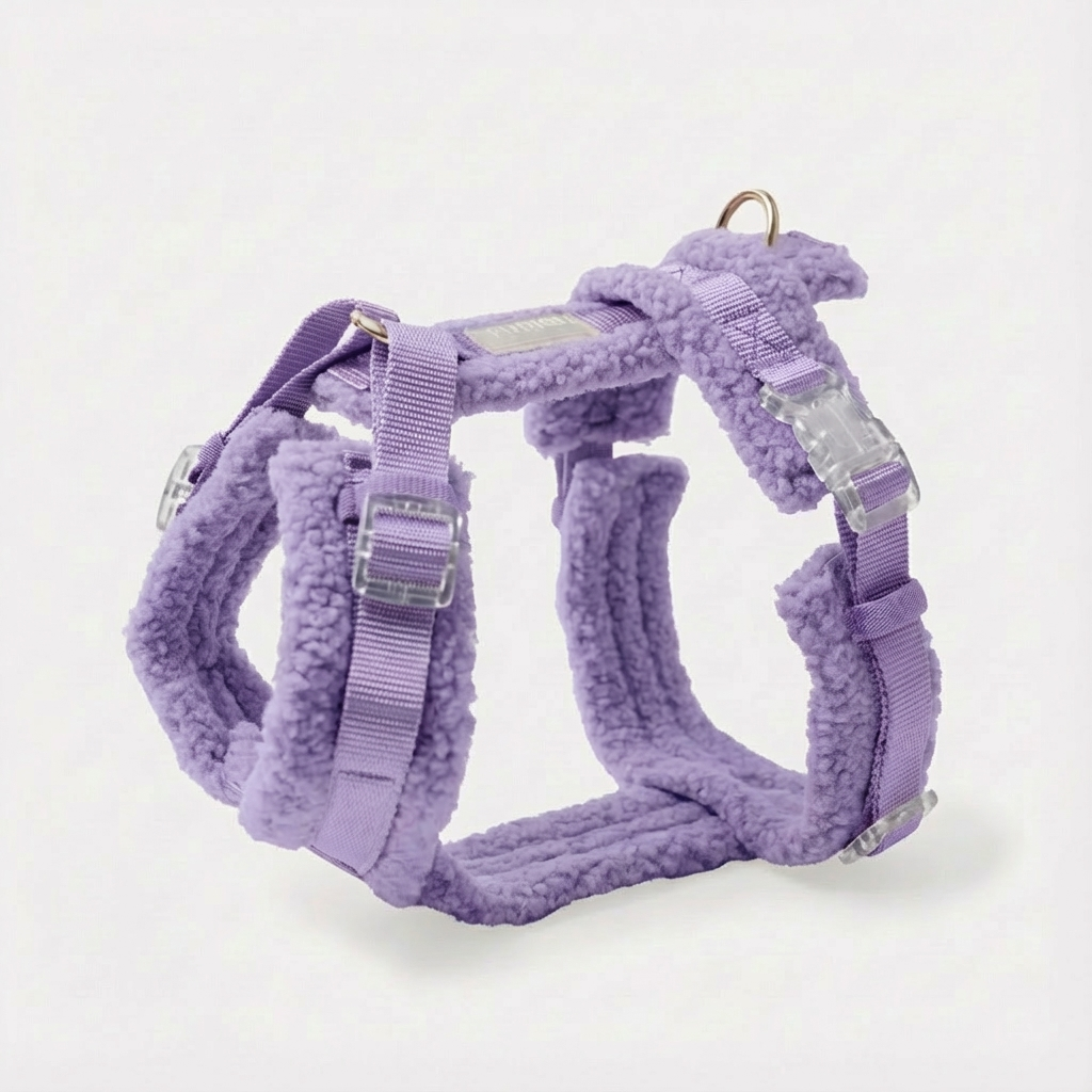 Set ham Teddy pentru câini – material plușat, violet lavandă, lesă 240 cm
