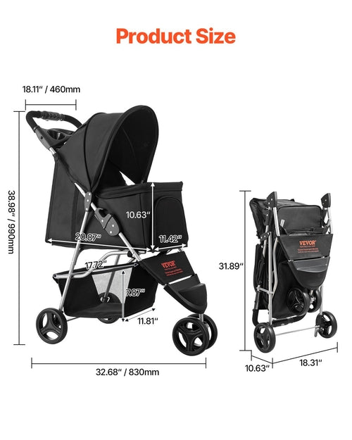 Cărucior pentru Câini și Pisici – Pliabil, Capacitate 16 kg, 3 Roți