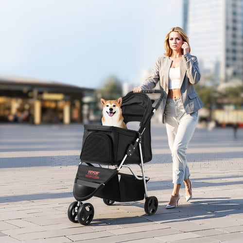 Cărucior pentru Câini și Pisici – Pliabil, Capacitate 16 kg, 3 Roți