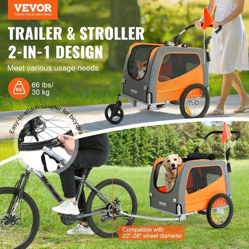 Remorca bicicletă 2-în-1 pentru câini – cărucior și trailer, până la 30 kg