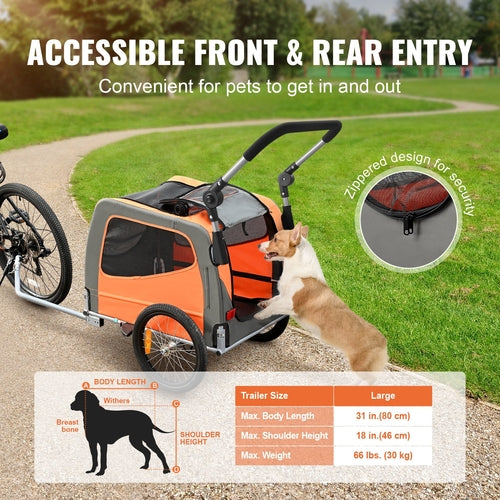 Remorca bicicletă 2-în-1 pentru câini – cărucior și trailer, până la 30 kg